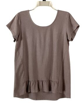 Blue Canoe Organic Peplum Short Sleeve Taupe Blouse Large
